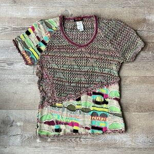 Vintage Bazaar Christian Lacroix multi color open knit short sleeve sweater.